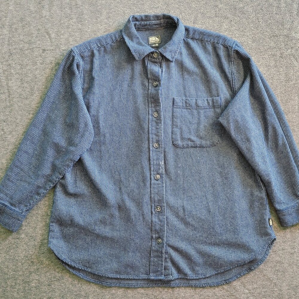 Eddie Bauer Button Down Top M Petite Blue White Cotton Stripe Casual Oversized